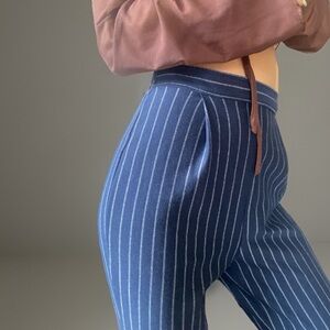 VTG Liz&Co Blue Striped High Waisted Stirrup Pants Size M